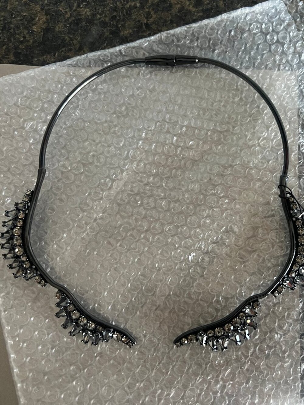 BCBGMAXAZRIA Statement Necklace Black Gunmetal Crystal Rhinestone